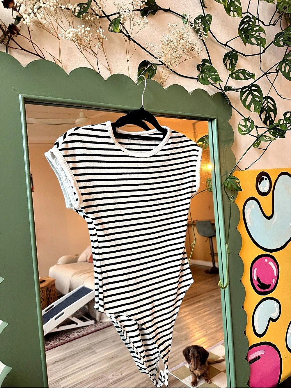 Zara Striped Bodysuit in White & Black Size Small Like New